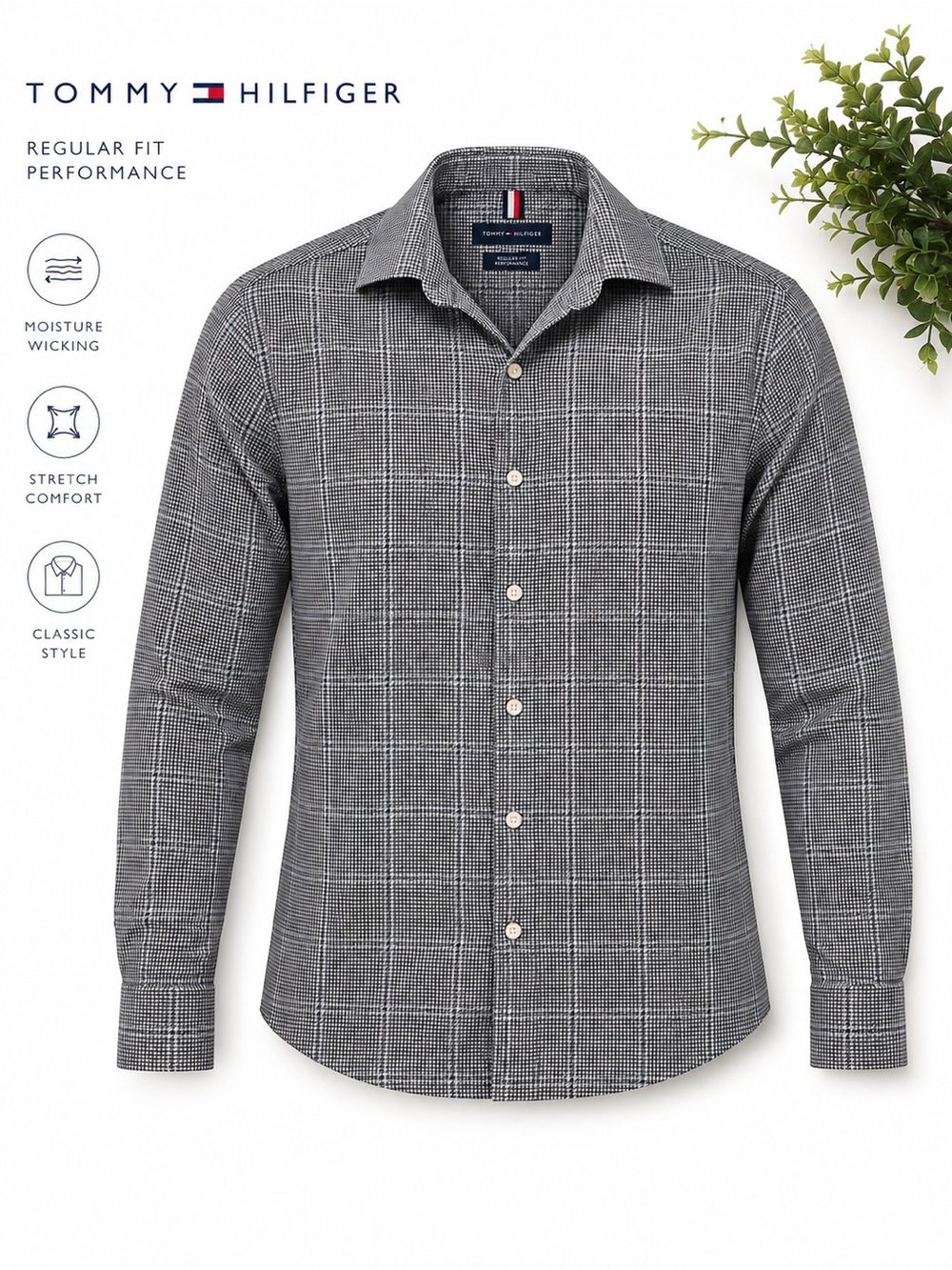 Tommy Hilfiger THFlex Suprema Slim Fit Stretch Houndstooth Dress Shirt L 16.5
